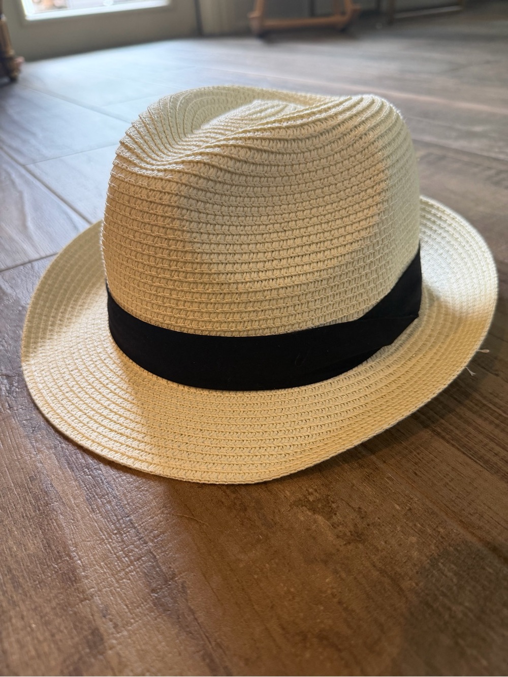Furtalk Women's Cream Straw Fedora with Black Band
